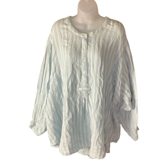 Old Navy Womens Striped Oversized Blouse Size 4X Light Blue & White Button Front - Picture 1 of 16